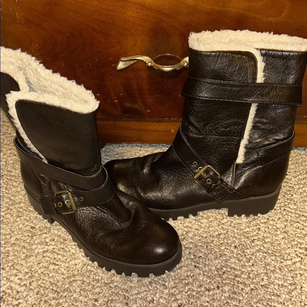 Women's Brown Moto Shearling-Lined Boots